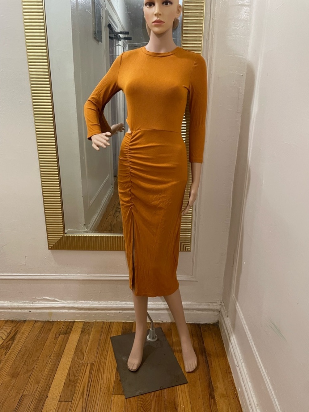 Walter Baker Rust Orange Ruched Midi Dress